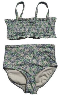GAP Kids Floral Smocked Bikini Swimsuit 2 Piece Blue Green Size S 6-7